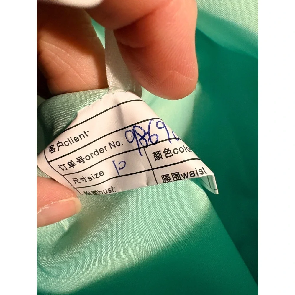 Party Prom Dress - Mint Green One Piece with Gold Floral Applique Sz 10
